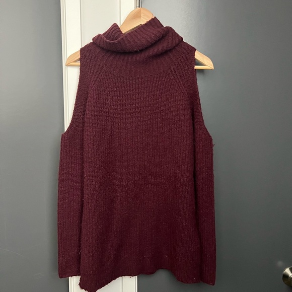 Mock Neck Open Shoulder Contemporary Sweater - Picture 2 of 3